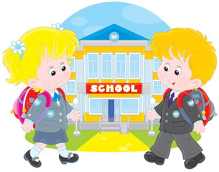 Schoolgirl and schoolboy walking to school Stock Photo - Budget Royalty-Free & Subscription, Code: 400-07615962