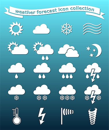 White vector weather icons collection on blue background Stock Photo - Budget Royalty-Free & Subscription, Code: 400-07616048