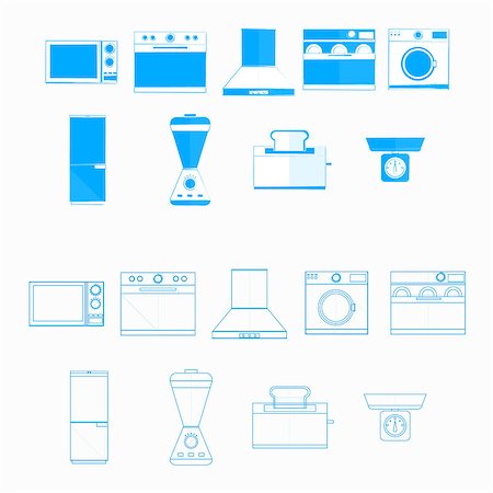 simsearch:400-04790475,k - Blue monochrome and contour icons for household equipment on white. Stock Photo - Budget Royalty-Free & Subscription, Code: 400-07616436