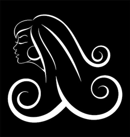 Black and white outline illustration of young woman with long curly hair Stock Photo - Budget Royalty-Free & Subscription, Code: 400-07616785