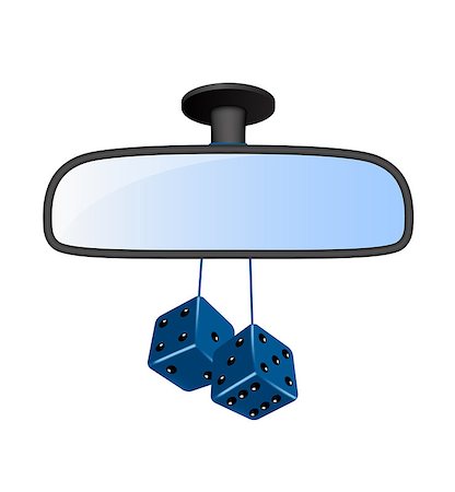 Car mirror with pair of blue dices on white background Stock Photo - Budget Royalty-Free & Subscription, Code: 400-07617383