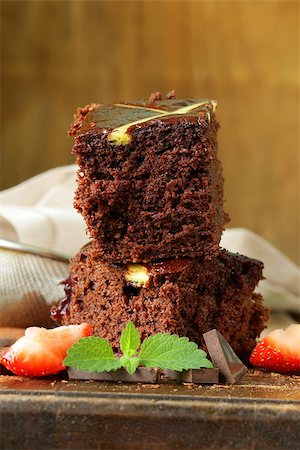 simsearch:400-04370315,k - homemade chocolate cake (brownie) on a wooden board Stock Photo - Budget Royalty-Free & Subscription, Code: 400-07617459