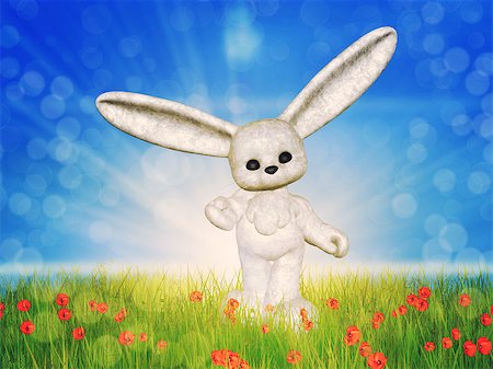 Spring background with 3d plush bunny on sunny grass field. Stock Photo - Budget Royalty-Free & Subscription, Code: 400-07619625