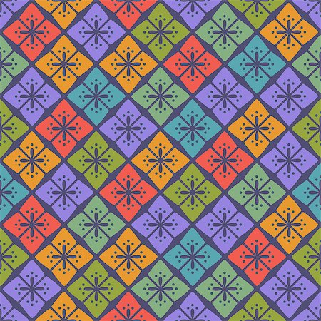 Colorful Seamless Floral Geometric Pattern. Simple Vector Illustration. Stock Photo - Budget Royalty-Free & Subscription, Code: 400-07619815