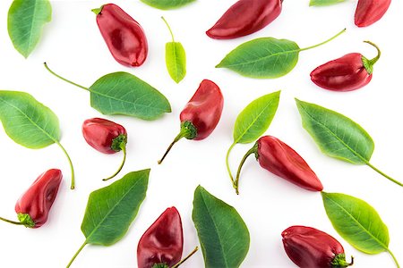 simsearch:628-02228100,k - red hot chili pepper with leaves on a white background Stock Photo - Budget Royalty-Free & Subscription, Code: 400-07613365