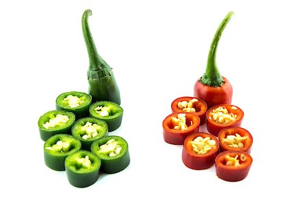 simsearch:628-02228100,k - red and green hot chili pepper slices on a white background Stock Photo - Budget Royalty-Free & Subscription, Code: 400-07613363