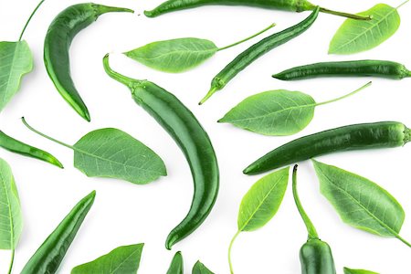 simsearch:628-02228100,k - green hot chili pepper with leaves on a white background Stock Photo - Budget Royalty-Free & Subscription, Code: 400-07613508