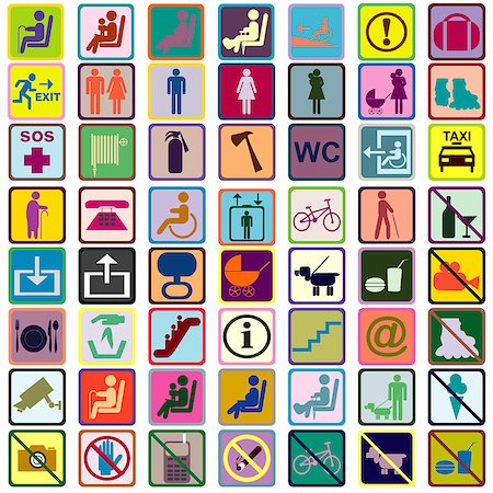 patient care - Colored signs icons used in transportation means Photographie de stock - Aubaine LD & Abonnement, Code: 400-07624049
