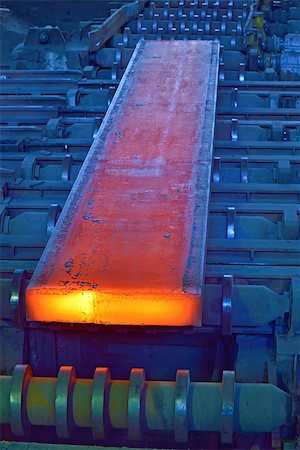 hot steel on conveyor inside of steel plant Stock Photo - Budget Royalty-Free & Subscription, Code: 400-07624102