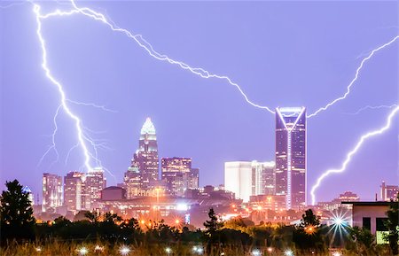 simsearch:400-04256241,k - thunderstorm lightning strikes over charlotte city skyline in north carolina usa Stock Photo - Budget Royalty-Free & Subscription, Code: 400-07624466