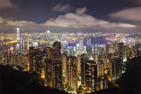 simsearch:400-07424733,k - Hong Kong Island Central Cityscape with Victoria Harbour at Night from Victoria Peak Stock Photo - Budget Royalty-Free & Subscription, Code: 400-07625561