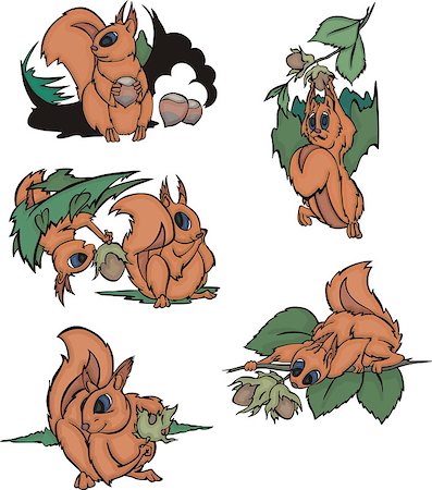simsearch:400-06633746,k - Comic squirrels holding nuts. Set of vector illustrations. Stock Photo - Budget Royalty-Free & Subscription, Code: 400-07627115