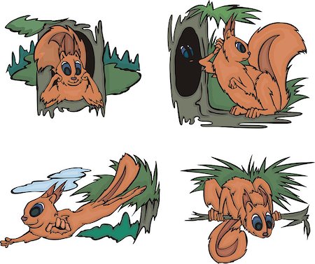 simsearch:400-06633746,k - Playful comic squirrels in forest. Set of vector illustrations. Stock Photo - Budget Royalty-Free & Subscription, Code: 400-07627112