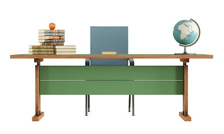 Retro teacher's desk with books,apple and globe isolated on white-rendering Stock Photo - Budget Royalty-Free & Subscription, Code: 400-07620265