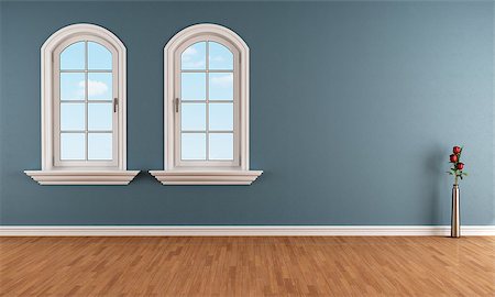 elegant room with arched windows - Two arched windows in a empty blue room - rendering Stock Photo - Budget Royalty-Free & Subscription, Code: 400-07620268