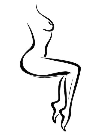 Abstract outline of sexy sitting woman body, black over white hand drawing sketching vector artwork Stock Photo - Budget Royalty-Free & Subscription, Code: 400-07620944