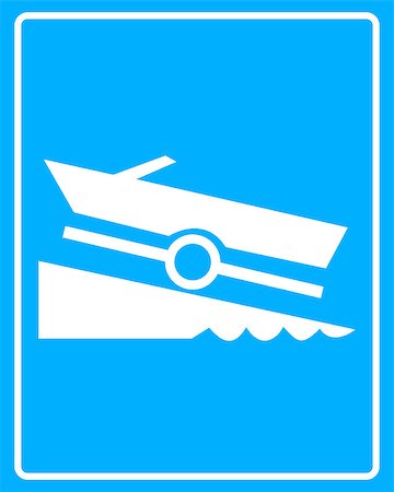 ramps on the road - white sign with a boat trailer on a blue background in frame Stock Photo - Budget Royalty-Free & Subscription, Code: 400-07621718