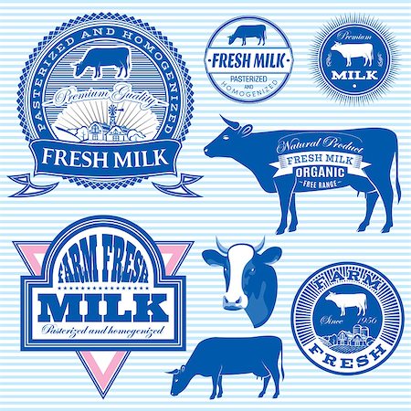 food illustrations yogurt - set of vector icons on the theme of cow's milk Stock Photo - Budget Royalty-Free & Subscription, Code: 400-07634288