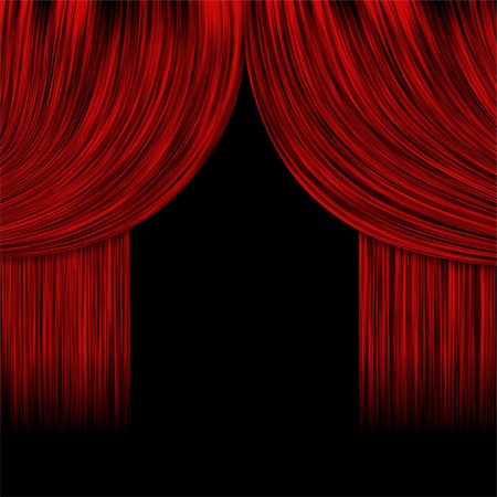 Illustration of open theater drapes or stage curtains with a black background. Foto de stock - Super Valor sin royalties y Suscripción, Código: 400-07634624
