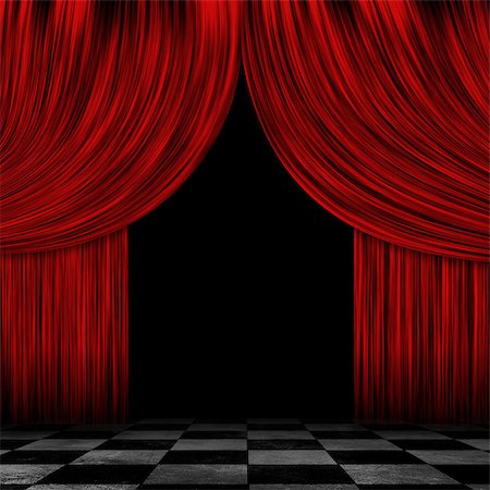 Illustration of open theater drapes or stage curtains with a black background. Stock Photo - Budget Royalty-Free & Subscription, Code: 400-07634625