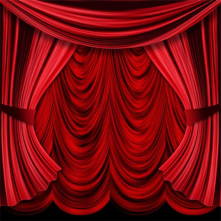 Close view of vintage decorative red theater stage curtains. Foto de stock - Super Valor sin royalties y Suscripción, Código: 400-07634637