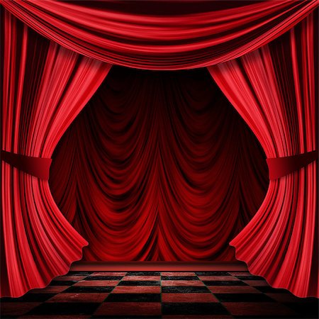 Close view of vintage decorative red theater stage curtains. Foto de stock - Super Valor sin royalties y Suscripción, Código: 400-07634638