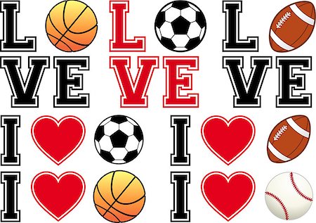 love sport, soccer ball, football, basketball, baseball, set of vector design elements Stock Photo - Budget Royalty-Free & Subscription, Code: 400-07630105