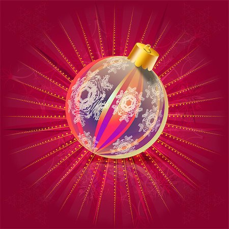 Illustration of colorful bright christmas ball over red background. Stock Photo - Budget Royalty-Free & Subscription, Code: 400-07630379