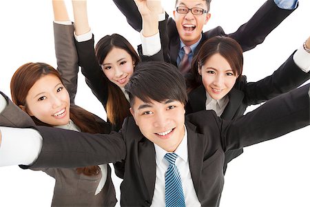 happy young success business team raise hands Stock Photo - Budget Royalty-Free & Subscription, Code: 400-07630704