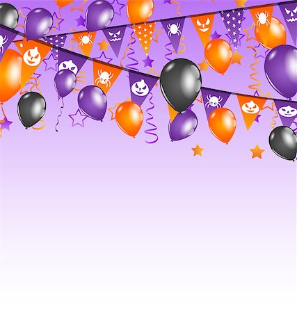 simsearch:400-06628533,k - Illustration Halloween background with hanging flags and balloons - vector Stock Photo - Budget Royalty-Free & Subscription, Code: 400-07631632
