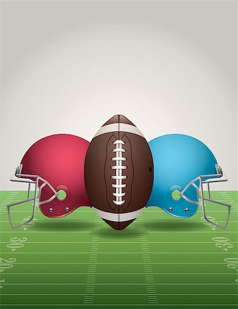 pigskin - An illustration of an American Football field, football, and helmets. Vector EPS 10 file available. EPS file contains transparencies. Gradient mesh only used in the shadows below the helmets and ball on the field. Stock Photo - Budget Royalty-Free & Subscription, Code: 400-07631995