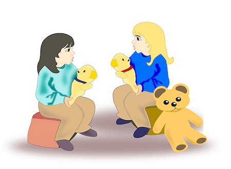 simsearch:400-04847852,k - Two little girls sitting together and talking about their teddy bears. Stock Photo - Budget Royalty-Free & Subscription, Code: 400-07632710