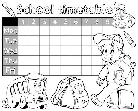 Coloring book school timetable 1 - eps10 vector illustration. Stock Photo - Budget Royalty-Free & Subscription, Code: 400-07633118