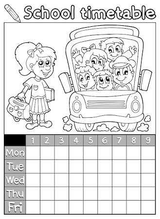 Coloring book school timetable 7 - eps10 vector illustration. Stock Photo - Budget Royalty-Free & Subscription, Code: 400-07633124