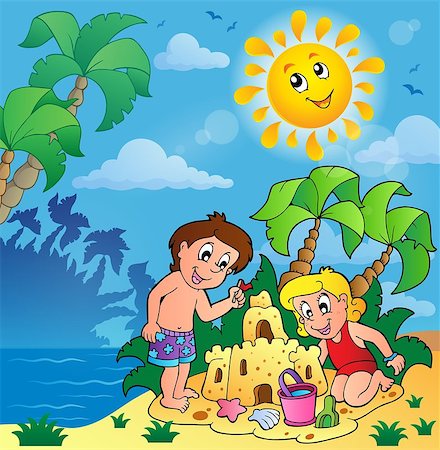 simsearch:400-04423521,k - Summer theme with children playing - eps10 vector illustration. Photographie de stock - Aubaine LD & Abonnement, Code: 400-07633147