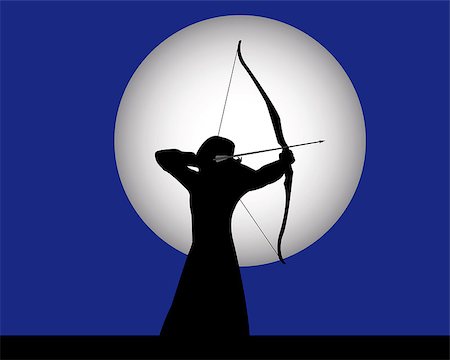 female archer archery on a dark blue background Stock Photo - Budget Royalty-Free & Subscription, Code: 400-07633407