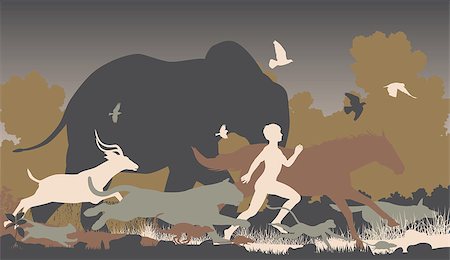 simsearch:400-04280168,k - Editable vector silhouettes of a man running together with various animals Stock Photo - Budget Royalty-Free & Subscription, Code: 400-07633836