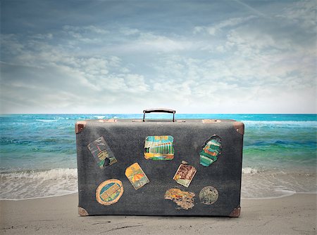 suitcase old - Luggage near the water on a beach Stock Photo - Budget Royalty-Free & Subscription, Code: 400-07658545