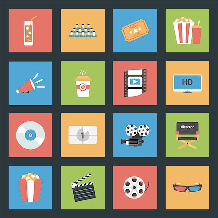 slapstick - Cinema icons set flat design vector graphic illustration Stock Photo - Budget Royalty-Free & Subscription, Code: 400-07659503