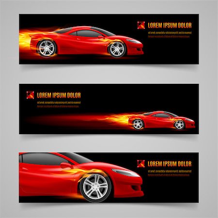 Set of banners with racing car in orange flame Stock Photo - Budget Royalty-Free & Subscription, Code: 400-07666720