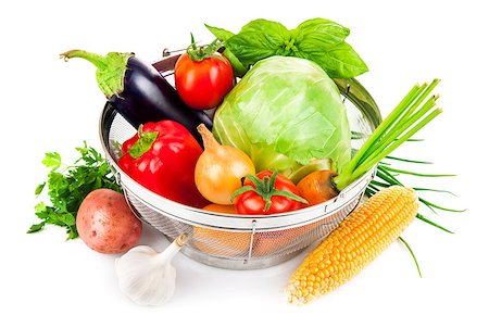 simsearch:400-05664137,k - Fresh vegetables in basket. Isolated on white background Stock Photo - Budget Royalty-Free & Subscription, Code: 400-07667232