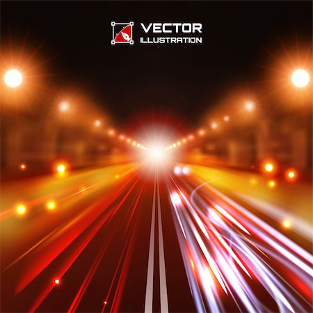 Red tint night road with glowing lights, bokeh and speed lines Stock Photo - Budget Royalty-Free & Subscription, Code: 400-07667282
