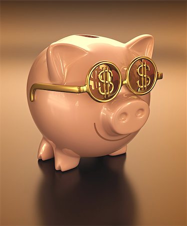 simsearch:400-07218287,k - Piggy bank wearing sunglasses with money sign. Clipping path included. Stock Photo - Budget Royalty-Free & Subscription, Code: 400-07669014