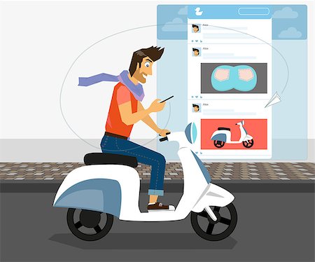 people instagram - Handsome guy is riding white bike and checking his account in social networking - clipping mask for street. Contains EPS10 and high-resolution JPEG Stock Photo - Budget Royalty-Free & Subscription, Code: 400-07669519