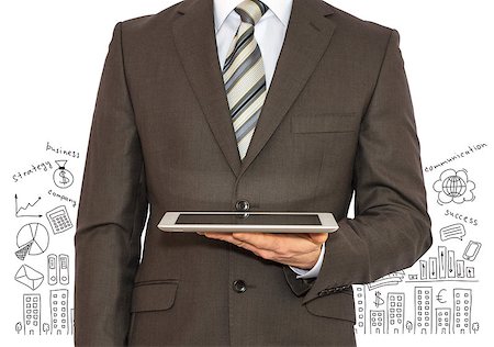 portfolio - Businessman with a tablet in hand and business sketches. Business concept Stock Photo - Budget Royalty-Free & Subscription, Code: 400-07660594
