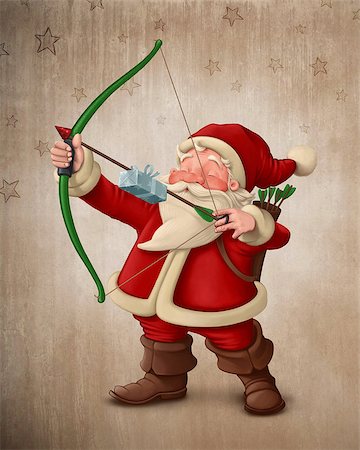 Santa Claus archer with the gift on the arrow Stock Photo - Budget Royalty-Free & Subscription, Code: 400-07661238