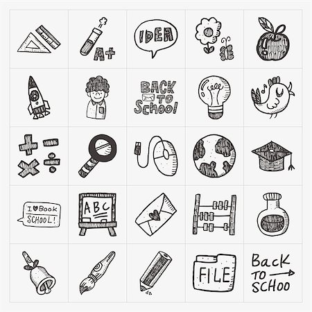 school icon - doodle back to school icon set Stock Photo - Budget Royalty-Free & Subscription, Code: 400-07661494