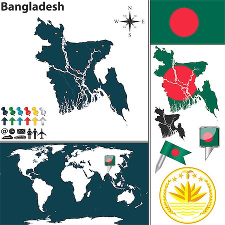 dhaka - Vector map of Bangladesh with regions, coat of arms and location on world map Stock Photo - Budget Royalty-Free & Subscription, Code: 400-07661879
