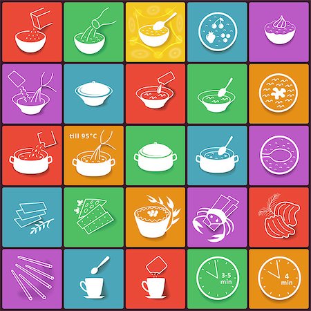 Colored flat fast food cooking process packaging outlined icons set isolated on background. EPS 10 stock vector. Stock Photo - Budget Royalty-Free & Subscription, Code: 400-07675457