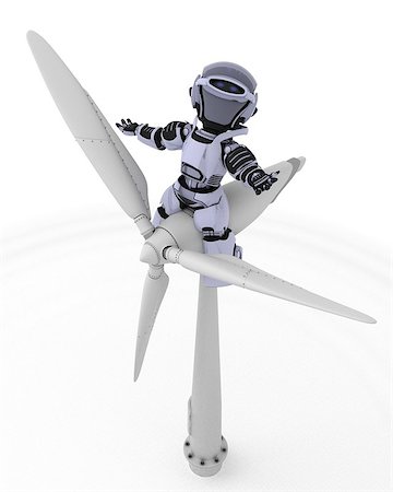 simsearch:400-04760873,k - 3D Render of a Robot with wind turbine Stock Photo - Budget Royalty-Free & Subscription, Code: 400-07675819